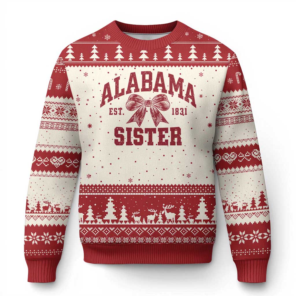 Alabama Sister Est 1831 Ugly Christmas Sweater Coquette Bow Sports Sis Game Day
