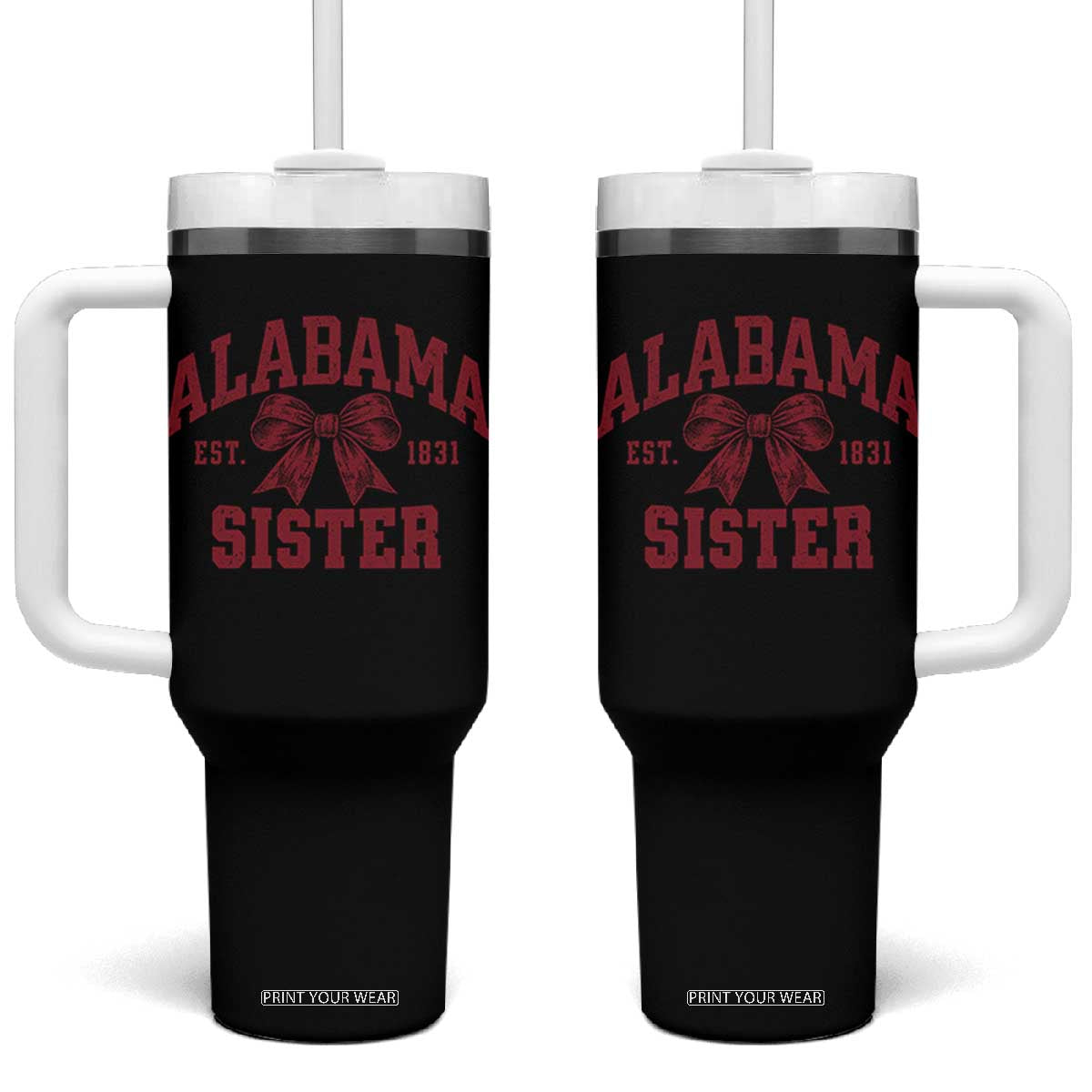 Alabama Sister Est 1831 Tumbler With Handle Coquette Bow Sports Sis Game Day