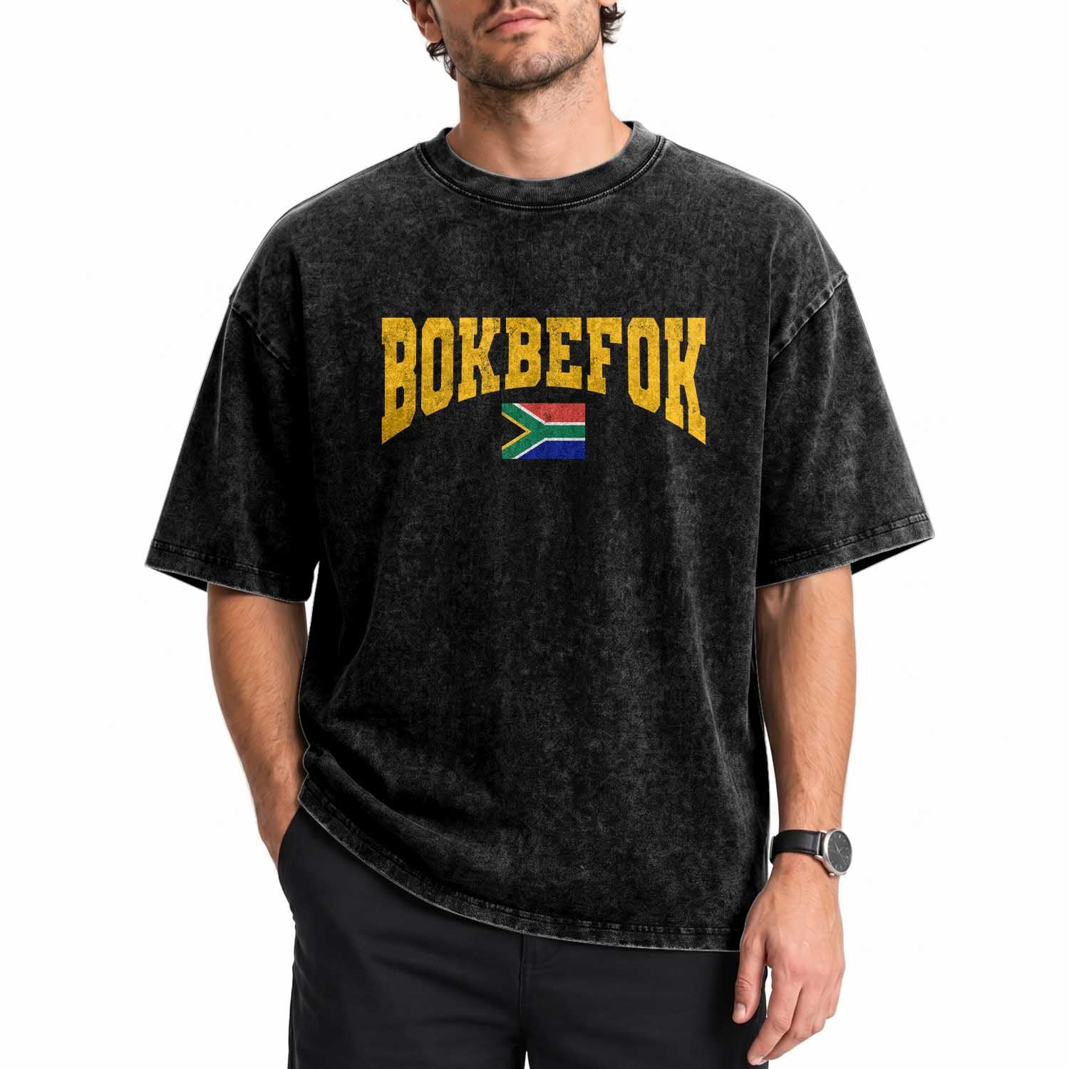Bokbefok South Africa Sports Throwback Washed Cotton T-Shirt Vintage South African Flag