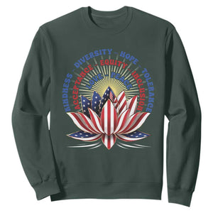 Harris Supporter Sweatshirt Lotus Kamala Kindness Diversity Hope Tolerance TS11 Dark Forest Green Print Your Wear