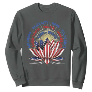 Harris Supporter Sweatshirt Lotus Kamala Kindness Diversity Hope Tolerance TS11 Dark Heather Print Your Wear