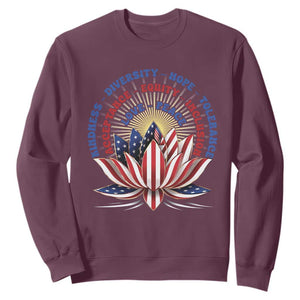 Harris Supporter Sweatshirt Lotus Kamala Kindness Diversity Hope Tolerance TS11 Maroon Print Your Wear