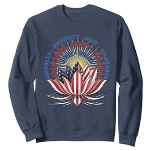 Harris Supporter Sweatshirt Lotus Kamala Kindness Diversity Hope Tolerance TS11 Navy Print Your Wear