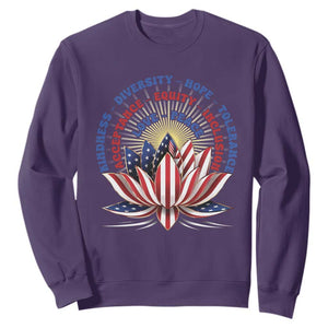 Harris Supporter Sweatshirt Lotus Kamala Kindness Diversity Hope Tolerance TS11 Purple Print Your Wear