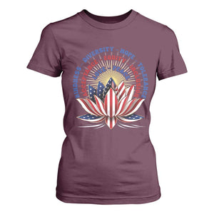 Harris Supporter T Shirt For Women Lotus Kamala Kindness Diversity Hope Tolerance TS11 Maroon Print Your Wear