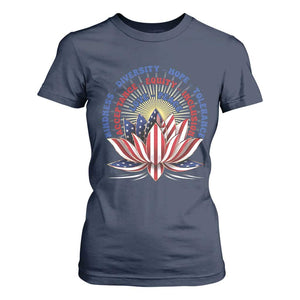 Harris Supporter T Shirt For Women Lotus Kamala Kindness Diversity Hope Tolerance TS11 Navy Print Your Wear