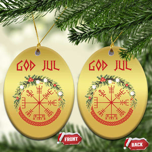 Yule Pagan Christmas Ornament God Jul Christmas Nordic Vegvisir Wreath TS11 Oval Gold Print Your Wear