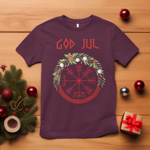 Yule Pagan T Shirt God Jul Christmas Nordic Vegvisir Wreath TS11 Maroon Print Your Wear