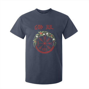 Yule Pagan T Shirt For Kid God Jul Christmas Nordic Vegvisir Wreath TS11 Navy Print Your Wear