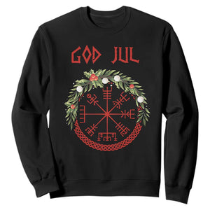 Yule Pagan Sweatshirt God Jul Christmas Nordic Vegvisir Wreath TS11 Black Print Your Wear