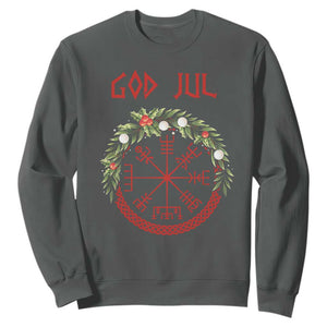 Yule Pagan Sweatshirt God Jul Christmas Nordic Vegvisir Wreath TS11 Dark Heather Print Your Wear