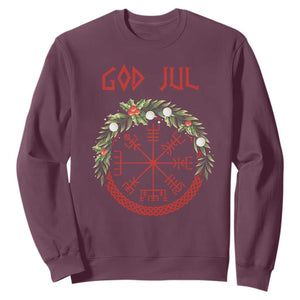 Yule Pagan Sweatshirt God Jul Christmas Nordic Vegvisir Wreath TS11 Maroon Print Your Wear