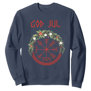 Yule Pagan Sweatshirt God Jul Christmas Nordic Vegvisir Wreath TS11 Navy Print Your Wear