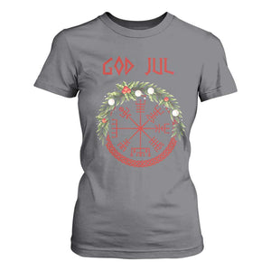 Yule Pagan T Shirt For Women God Jul Christmas Nordic Vegvisir Wreath TS11 Charcoal Print Your Wear