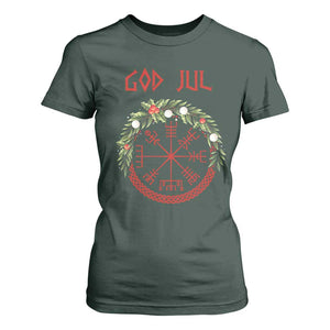 Yule Pagan T Shirt For Women God Jul Christmas Nordic Vegvisir Wreath TS11 Dark Forest Green Print Your Wear