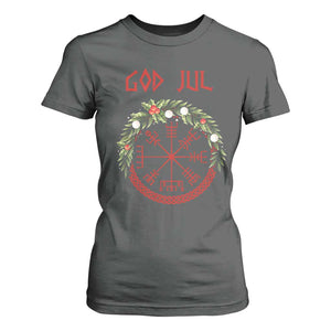 Yule Pagan T Shirt For Women God Jul Christmas Nordic Vegvisir Wreath TS11 Dark Heather Print Your Wear