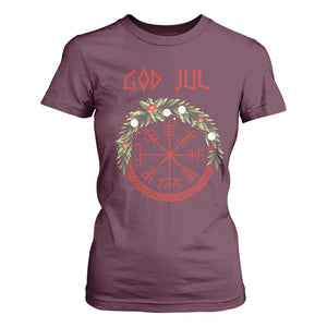 Yule Pagan T Shirt For Women God Jul Christmas Nordic Vegvisir Wreath TS11 Maroon Print Your Wear