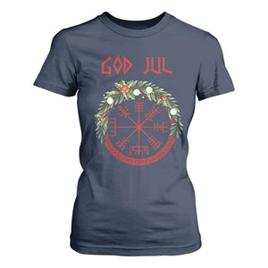 Yule Pagan T Shirt For Women God Jul Christmas Nordic Vegvisir Wreath TS11 Navy Print Your Wear