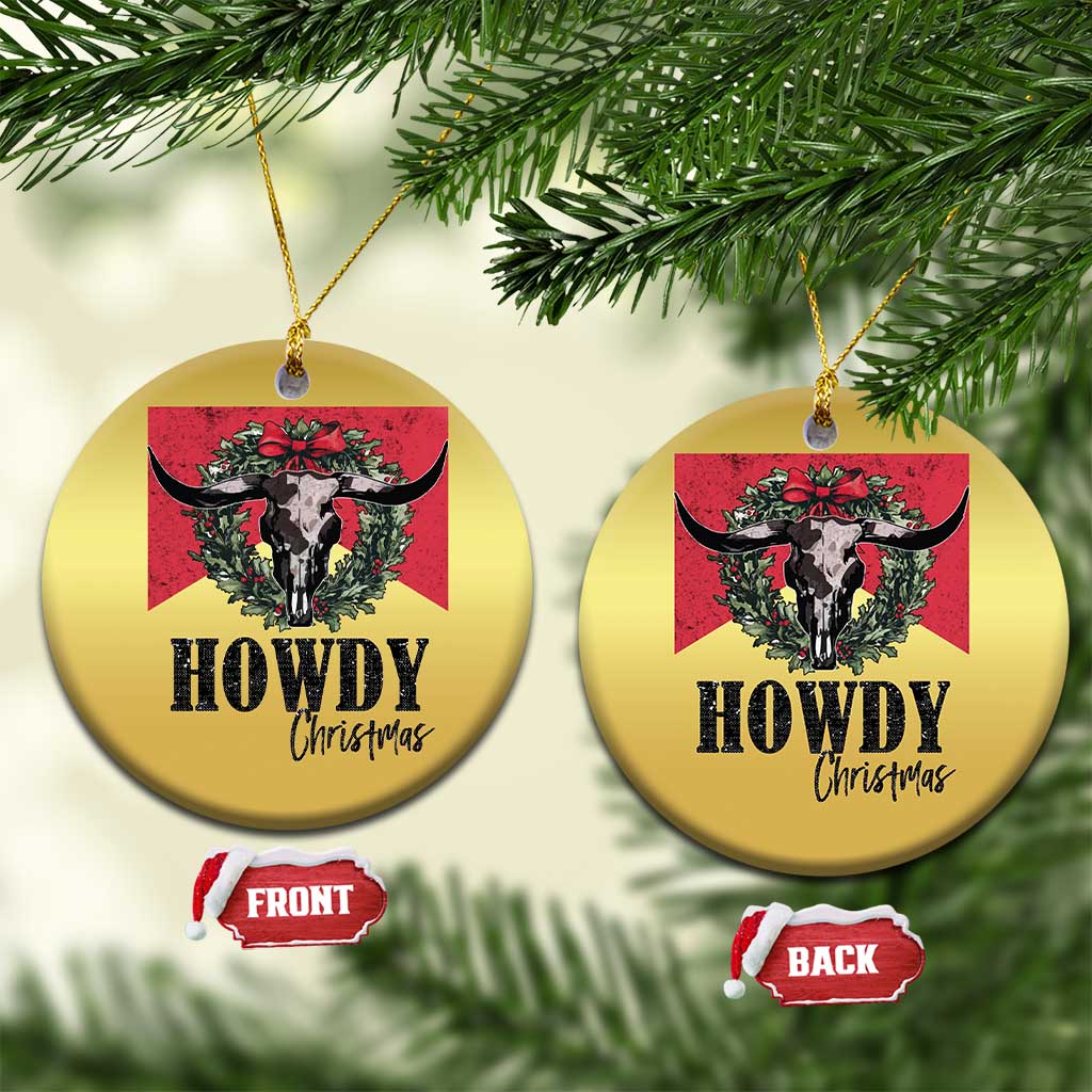 Western Xmas Christmas Ornament Howdy Christmas Cow Skull Xmas Wreath TS11 Circle Gold Print Your Wear