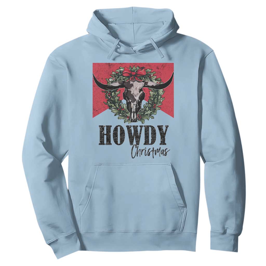 Western Howdy Christmas Hoodie Longhorn Skull Xmas Wreath TS11 Light Blue Print Your Wear