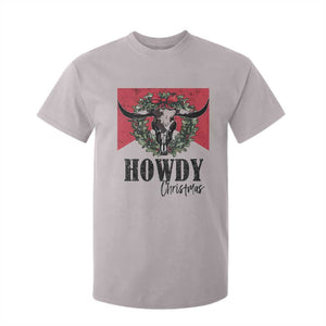 Western Howdy Christmas T Shirt For Kid Longhorn Skull Xmas Wreath TS11 Ice Gray Print Your Wear