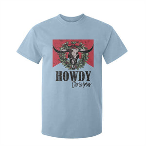 Western Howdy Christmas T Shirt For Kid Longhorn Skull Xmas Wreath TS11 Light Blue Print Your Wear