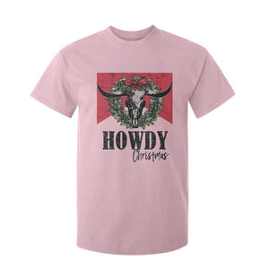 Western Howdy Christmas T Shirt For Kid Longhorn Skull Xmas Wreath TS11 Light Pink Print Your Wear