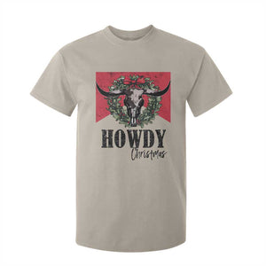 Western Howdy Christmas T Shirt For Kid Longhorn Skull Xmas Wreath TS11 Sand Print Your Wear