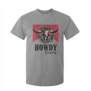 Western Howdy Christmas T Shirt For Kid Longhorn Skull Xmas Wreath TS11 Sport Gray Print Your Wear