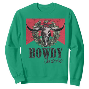 Western Howdy Christmas Sweatshirt Longhorn Skull Xmas Wreath TS11 Irish Green Print Your Wear