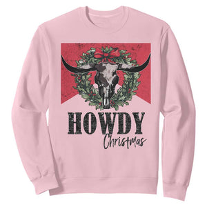 Western Howdy Christmas Sweatshirt Longhorn Skull Xmas Wreath TS11 Light Pink Print Your Wear