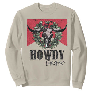 Western Howdy Christmas Sweatshirt Longhorn Skull Xmas Wreath TS11 Sand Print Your Wear