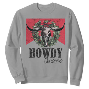 Western Howdy Christmas Sweatshirt Longhorn Skull Xmas Wreath TS11 Sport Gray Print Your Wear