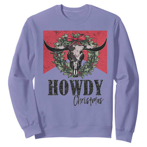 Western Howdy Christmas Sweatshirt Longhorn Skull Xmas Wreath TS11 Violet Print Your Wear