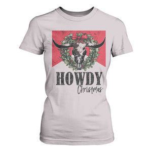 Western Howdy Christmas T Shirt For Women Longhorn Skull Xmas Wreath TS11 Ice Gray Print Your Wear