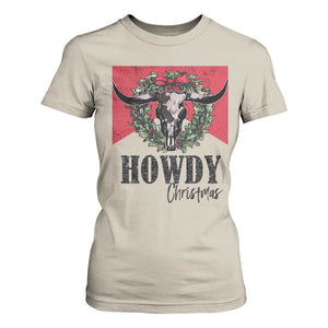 Western Howdy Christmas T Shirt For Women Longhorn Skull Xmas Wreath TS11 Sand Print Your Wear