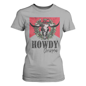 Western Howdy Christmas T Shirt For Women Longhorn Skull Xmas Wreath TS11 Sport Gray Print Your Wear