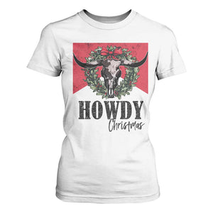 Western Howdy Christmas T Shirt For Women Longhorn Skull Xmas Wreath TS11 White Print Your Wear