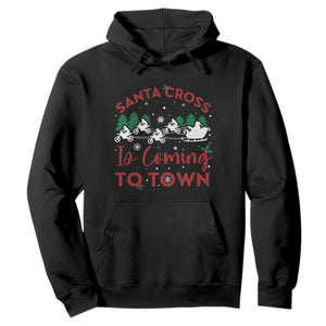 Funny Christmas Dirt Bike Hoodie Santa Cross Is Coming To Town Motorcross TS11 Black Print Your Wear