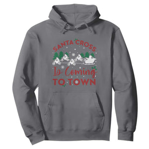 Funny Christmas Dirt Bike Hoodie Santa Cross Is Coming To Town Motorcross TS11 Charcoal Print Your Wear