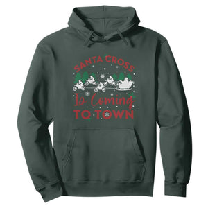 Funny Christmas Dirt Bike Hoodie Santa Cross Is Coming To Town Motorcross TS11 Dark Forest Green Print Your Wear