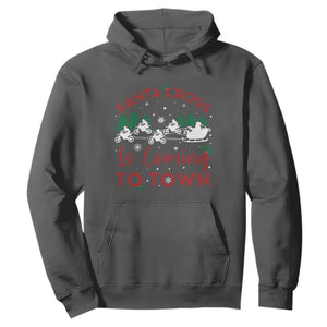 Funny Christmas Dirt Bike Hoodie Santa Cross Is Coming To Town Motorcross TS11 Dark Heather Print Your Wear