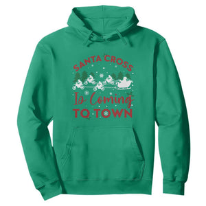 Funny Christmas Dirt Bike Hoodie Santa Cross Is Coming To Town Motorcross TS11 Irish Green Print Your Wear