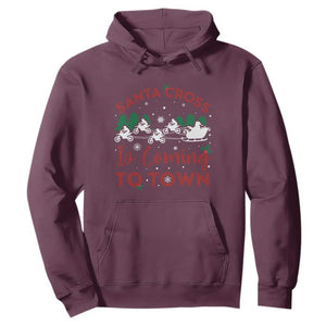 Funny Christmas Dirt Bike Hoodie Santa Cross Is Coming To Town Motorcross TS11 Maroon Print Your Wear