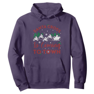 Funny Christmas Dirt Bike Hoodie Santa Cross Is Coming To Town Motorcross TS11 Purple Print Your Wear