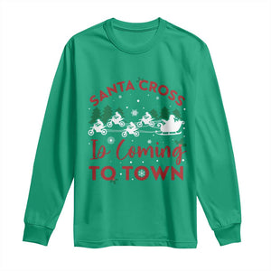 Funny Christmas Dirt Bike Long Sleeve Shirt Santa Cross Is Coming To Town Motorcross TS11 Irish Green Print Your Wear