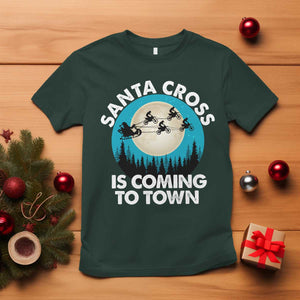 Funny Christmas Motocross T Shirt Santa Cross Is Coming To Town Sport TS11 Dark Forest Green Print Your Wear