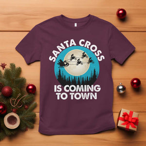 Funny Christmas Motocross T Shirt Santa Cross Is Coming To Town Sport TS11 Maroon Print Your Wear