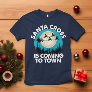 Funny Christmas Motocross T Shirt Santa Cross Is Coming To Town Sport TS11 Navy Print Your Wear