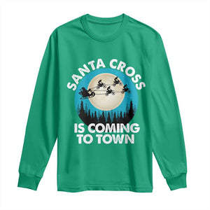 Funny Christmas Motocross Long Sleeve Shirt Santa Cross Is Coming To Town Sport TS11 Irish Green Print Your Wear